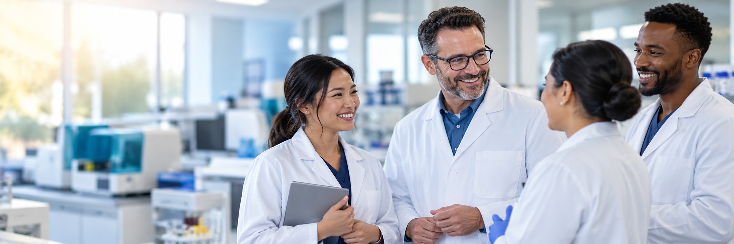 Valley Clinical Laboratory staff talking together in the lab