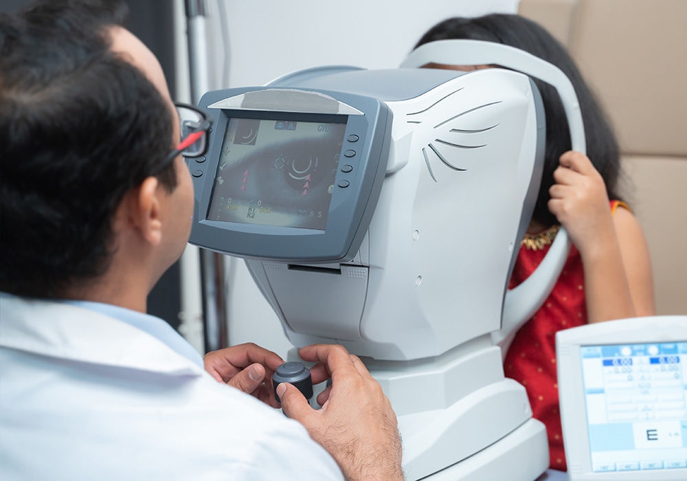 an elderly man at the ophthalmologist
