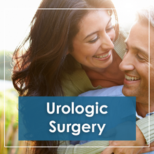 urologic surgery info button; middle-aged man and woman 