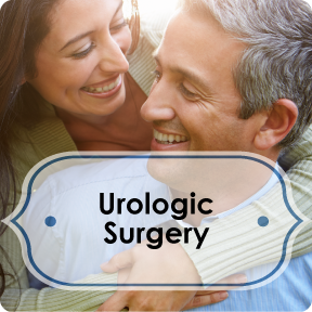 urologic surgery info button; middle-aged man and woman 