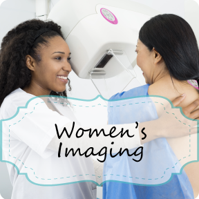 Friendly nurse helping woman during mammogram imaging